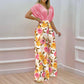Women's Fashion Casual Temperament V-neck Print Wide Leg Pants