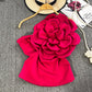 Pure Desire Three-dimensional Large Flower Diagonal Collar One-shoulder Top