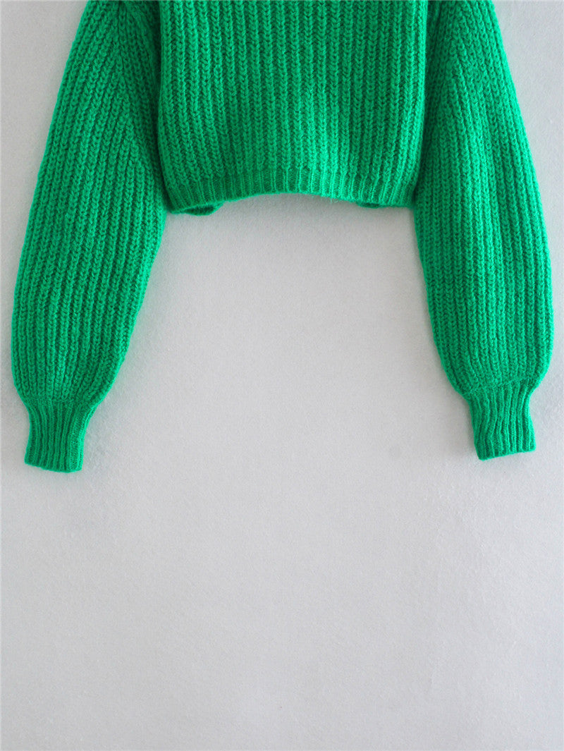 Women's Fashion Round Neck Solid Color Cropped Sweater