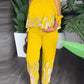 Round Neck Raglan Half Sleeve Beaded Positioning Printed Trousers Suit