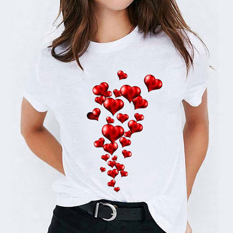 Dessin animé amour doux mignon manches courtes