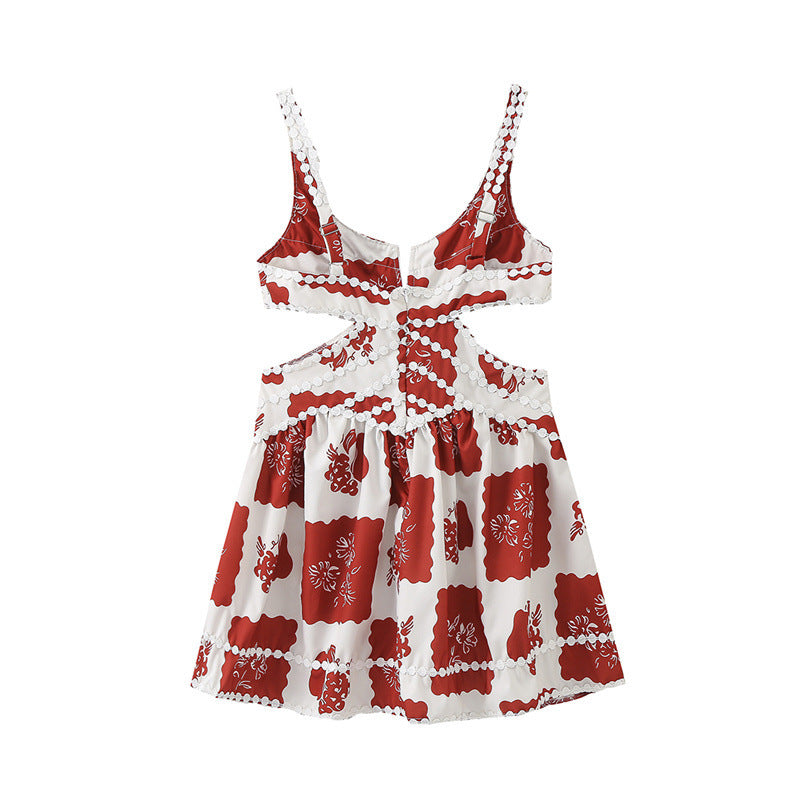 Fashion Suspenders Positioning Printing Three-dimensional Lace Dress