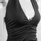 V-neck Halterneck Open-back Off-shoulder Simple Pleated Dress