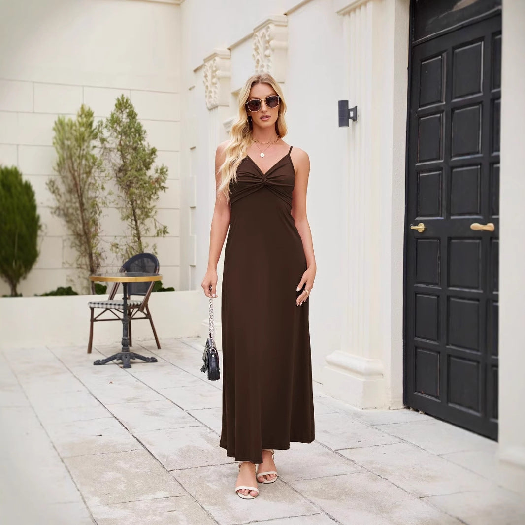 Womens Solid-Color Strap Casual Dress