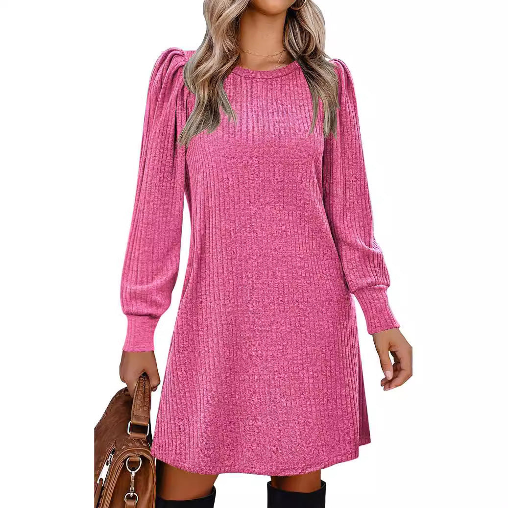Robe ample décontractée en tricot à manches bouffantes pour femmes, mode européenne et américaine
