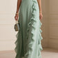 Solid Color Pleated Short Sleeves V-neck Dress