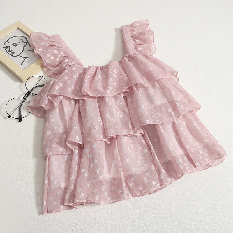 French Small Dotted Ruffle Strap Tank Top Baby Shirt
