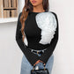 Sweet Style Design Three-dimensional Flower Decoration Black Long Sleeve Jumpsuit