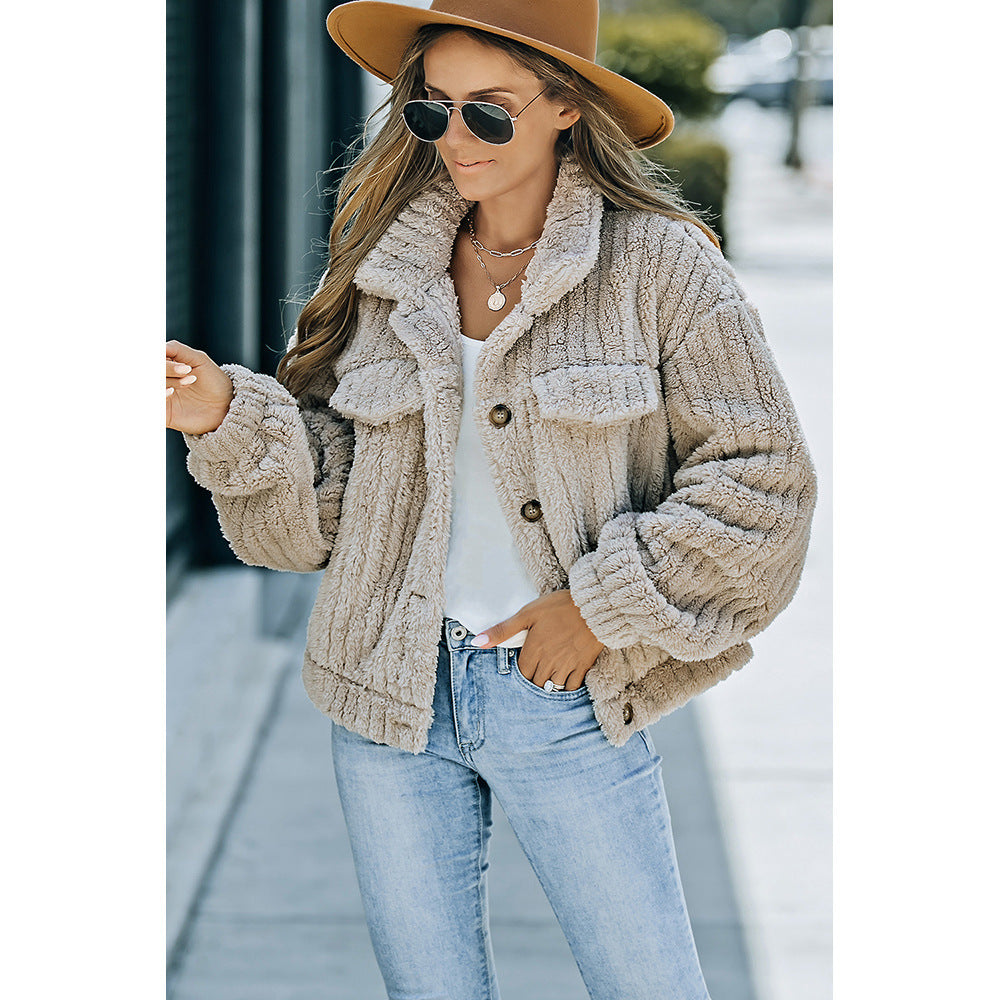 Manteau d'hiver en laine kaki pour femme, épais et chaud, à manches longues