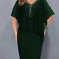 Plus Size Women's Chiffon Stitching Rhinestone Irregular Half Sleeve Dress