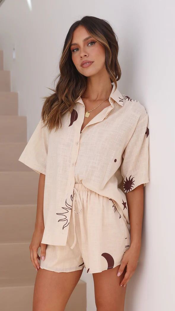 Casual Shirt Short Sleeve Cardigan Printed Home Two-piece Set