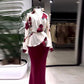 Fashion V-neck Stitching Printed Lace-up Slim Fit Skirt Suit