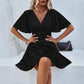 Solid Color And V-neck Ruffle Sleeve Dress