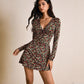 Slim Fit Fashion Floral V-neck Long-sleeve Dress