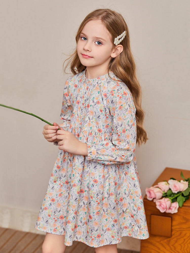 Robe fleurie en coton pour fille, style pastoral, manches bouffantes
