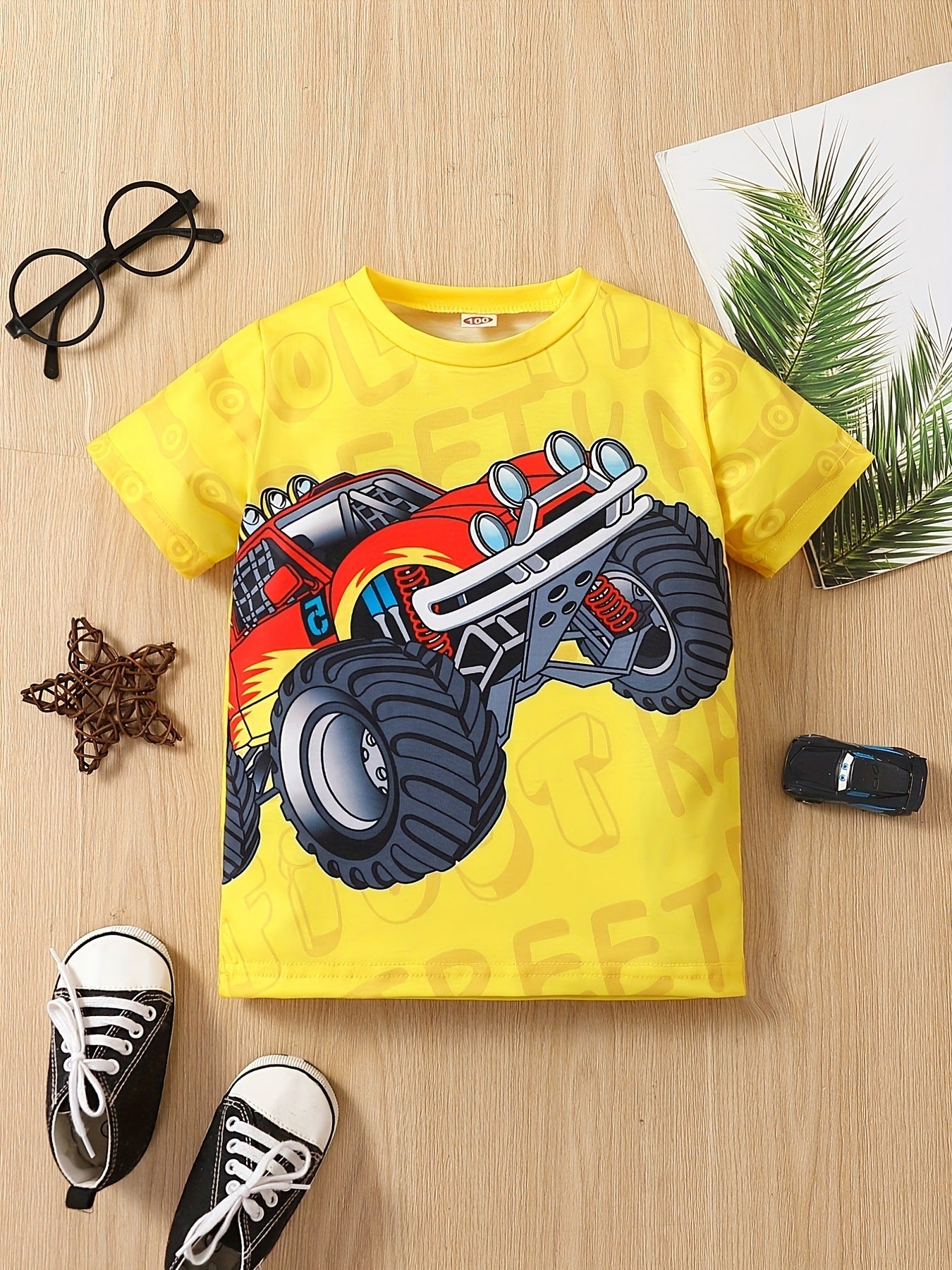 Fashion Children's Short-sleeved Cartoon Car Printing