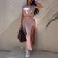 Casual Top Drawstring Slit Midi Dress Suit