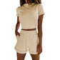 Casual Short Sleeve High Waist Crop Shorts Fashion Set