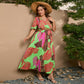 French-style Elegant Plus-size White Ink-wash Floral V-neck Short-sleeve Waist-cinched Maxi Dress