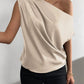 Women's Fashion Diagonal Collar Pinch Pleated Asymmetric Vest