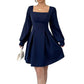 Square-neck Cinched Slimming A- Line Skirt For Women