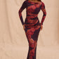 Vintage Print Slim-fit Houfu Split Evening Dress Suitable For All Kinds Of Parties