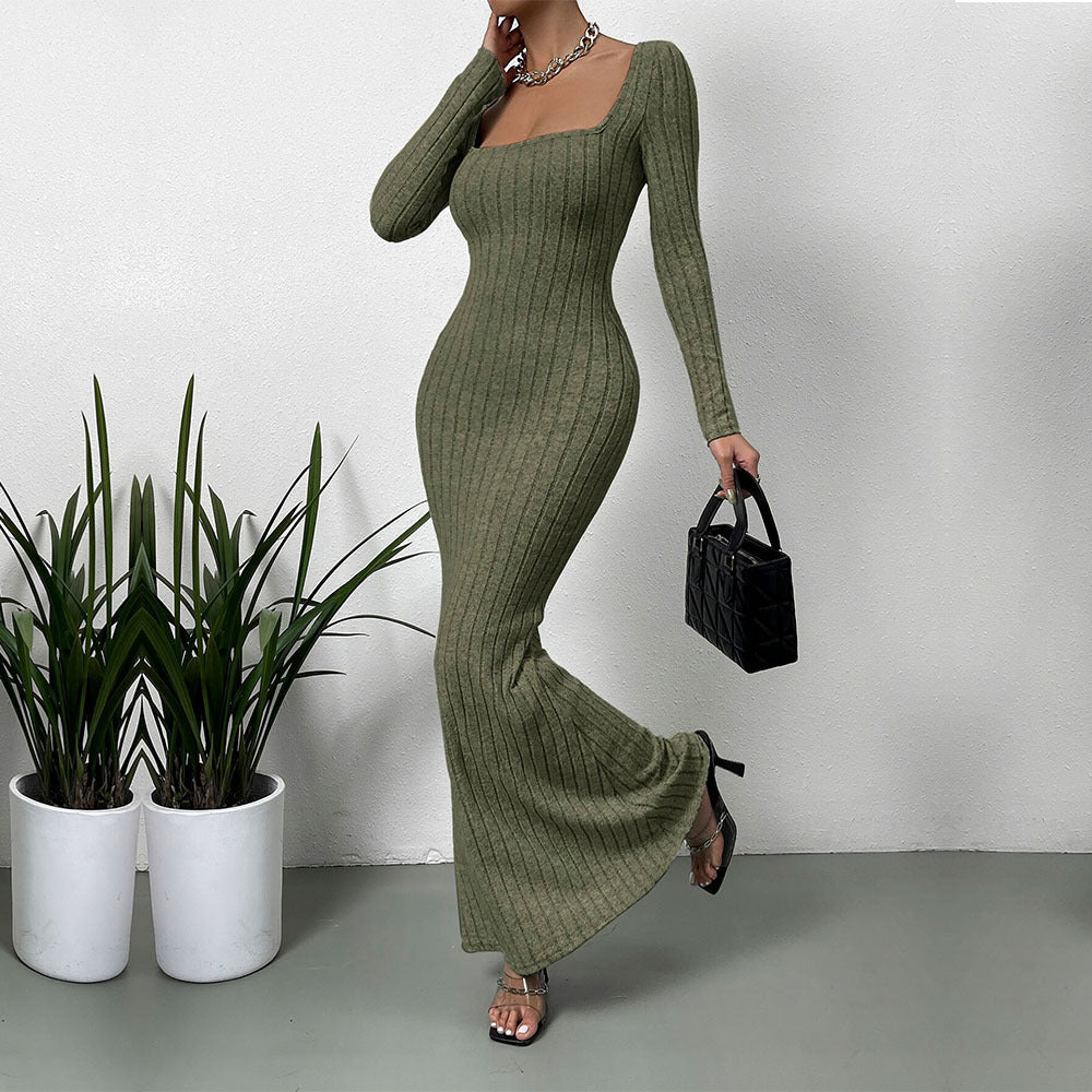 Women's Ouji-style Square Neck Dress For Autumn And Winter