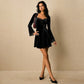 Square Neckline And Patchwork Flared Sleeves Elegant AutumnWinter Women's Dress