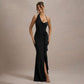 Sexy Asymmetrical Halterneck Three-Dimensional Floral Slim-Fit Split Evening Gown