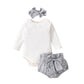 Ensemble trois pièces short à col en dentelle, manches longues et nœud Rombo