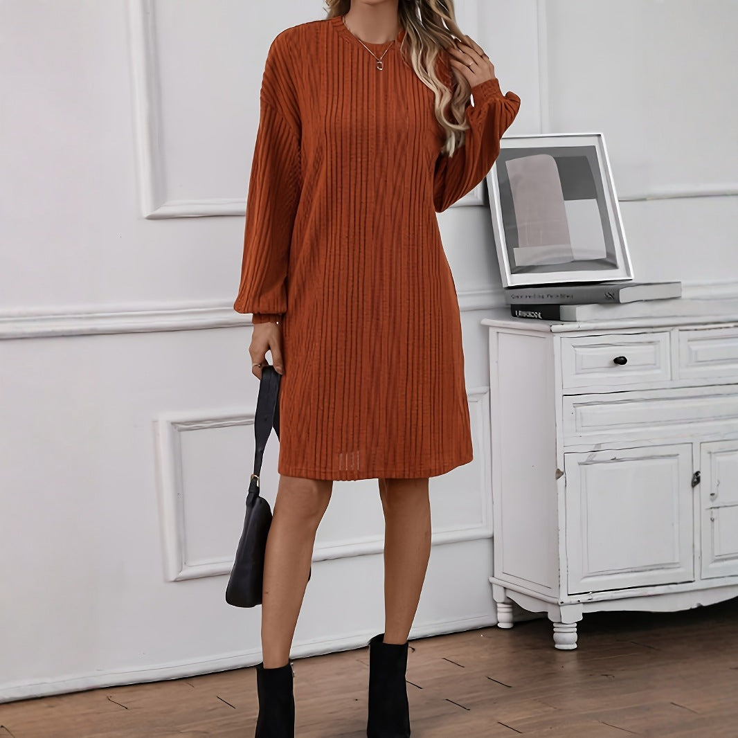 New European And American-style Loose-fitting Round-neck Long-sleeve Knit Dress For Women