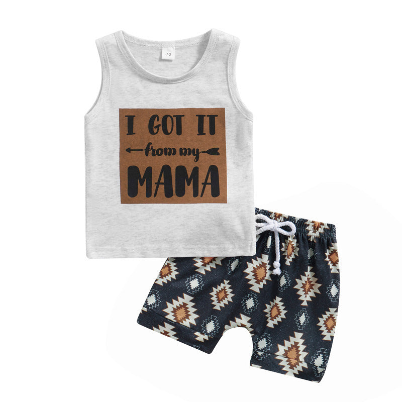 Baby Sleeveless Vest Printed Casual Two-piece Suit