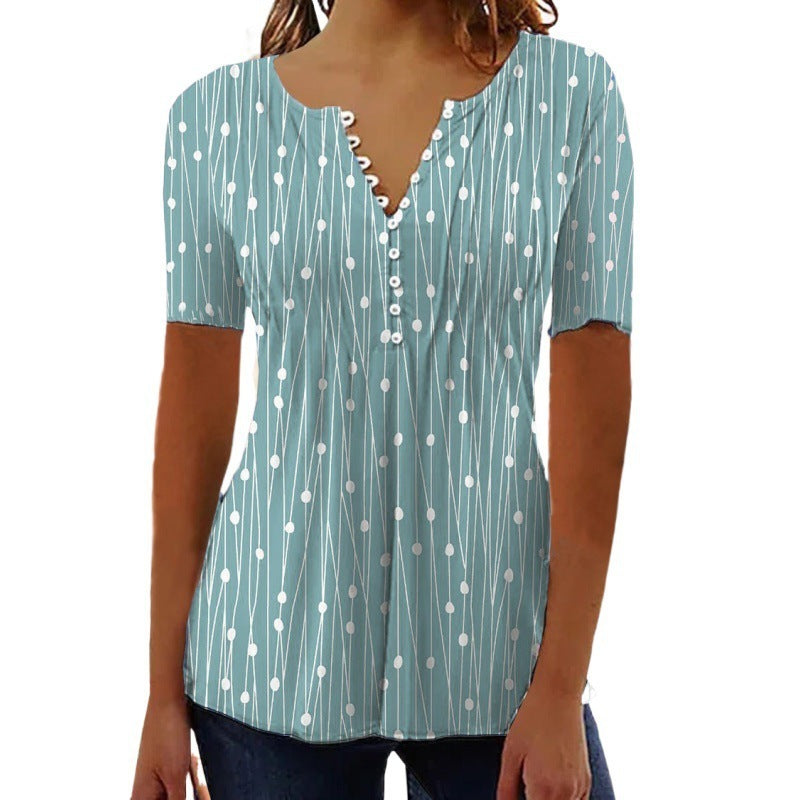 Chemise d'été à manches courtes et col en V pour femme