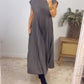 Robe longue plissée à manches courtes et col rond pour femme