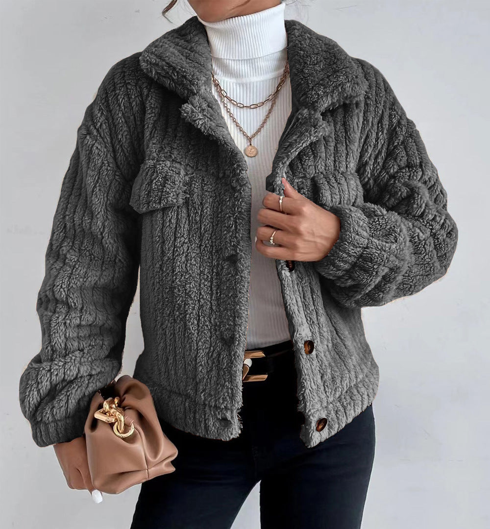 Rabbit Plush Jacket Lapel Shirt Plus Fleece Comfortable Casual Women