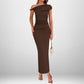 Fashion Solid Color Oblique Shoulder High Waist Dress