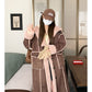 Retro Coffee Color Loose Lapels Single-breasted Stitching Fur Integrated Large Coat