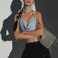 Rhinestone Halter Spaghetti Straps Fashion Slim Vest