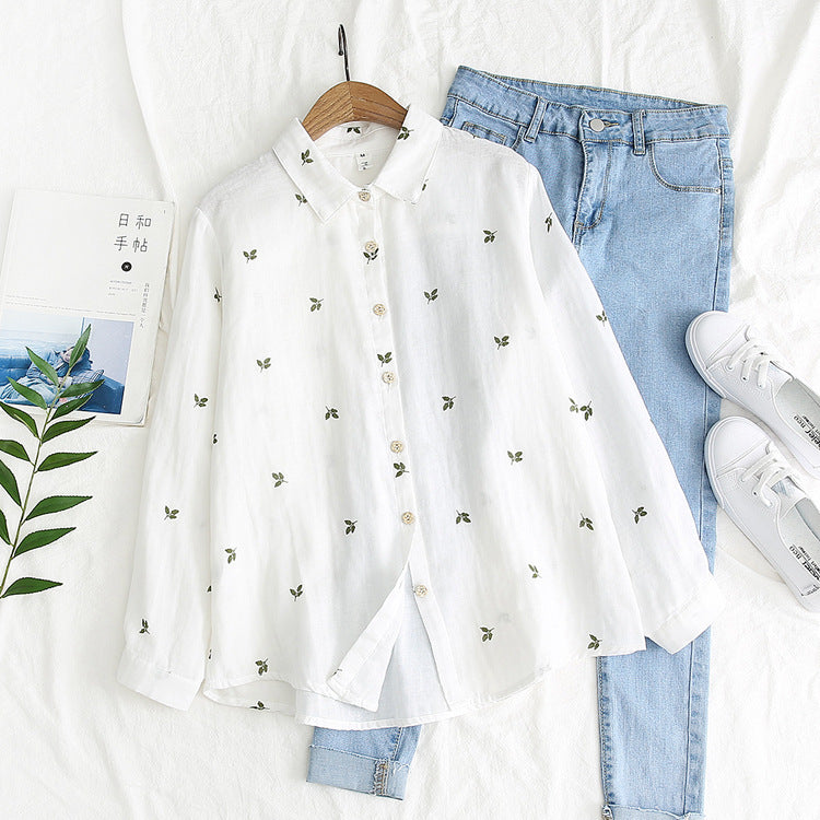 Autumn Artistic Leaves Printed Long-sleeved Shirt