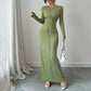 Casual Slim-fit Solid-color Long-sleeve Crew-neck Sheath Dress