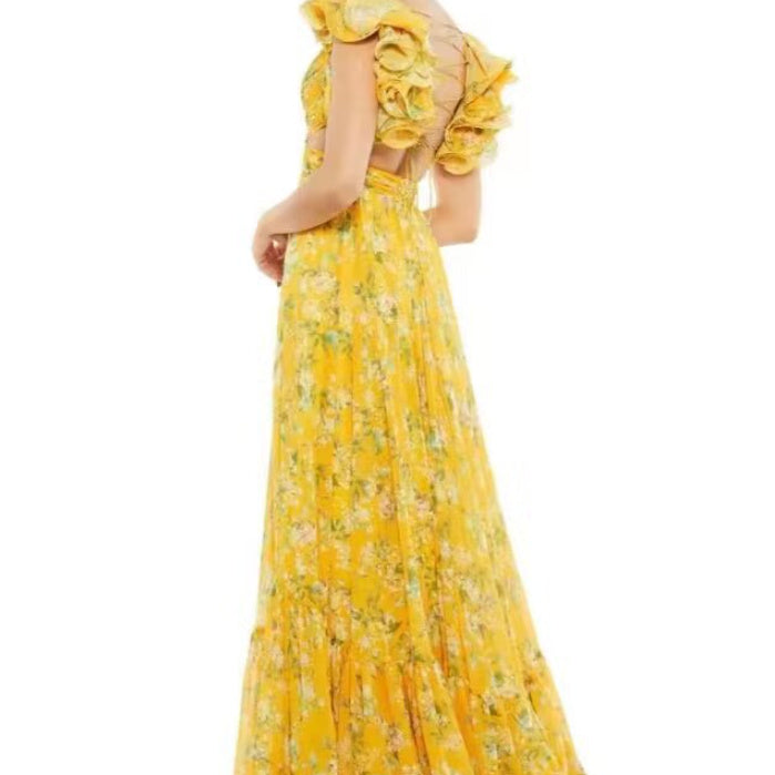 Women's Cut-out Ruffled Sleeveless Waist-controlled Large Hem Dress