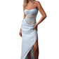 New Solid Color Lace Sleeveless Split Long Dress