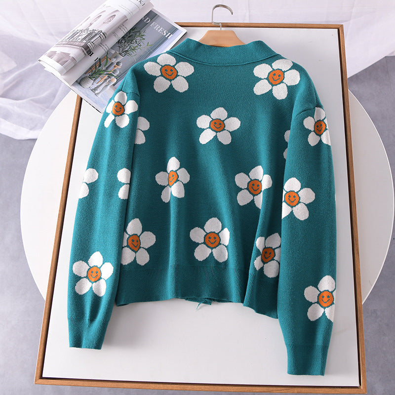 Interesting Flower Knitted Small Cardigan Jacket Preppy Style