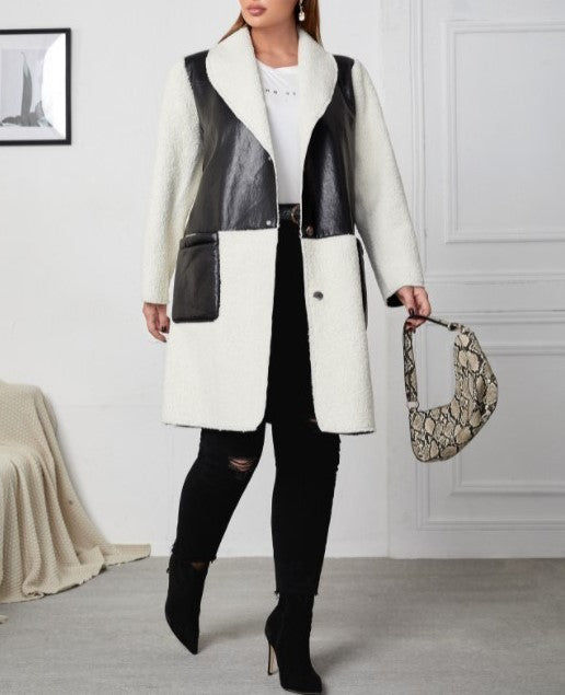 Veste en similicuir à manches longues et coupe ample, colorblock