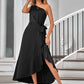 Fashion Diagonal Shoulder Solid Color Dress