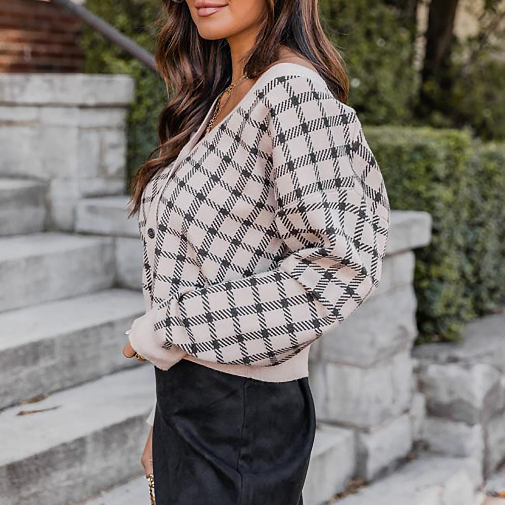 Plaid Cardigan Single-Breasted Casual Button Jacket