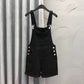Denim Suspender Pants Women's Loose Straight-leg Edged Wide Leg Shorts