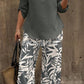 Ladies V-neck Shirt Tropical Plants Printed Pants Suit