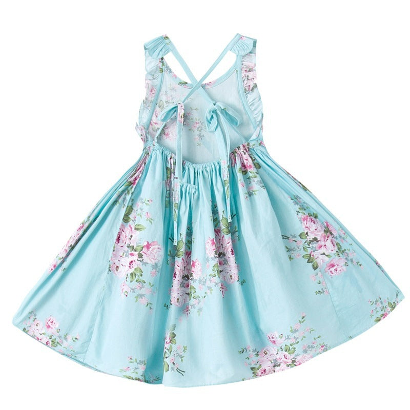 Nouvelle robe à bretelles pour filles avec imprimé dans le dos