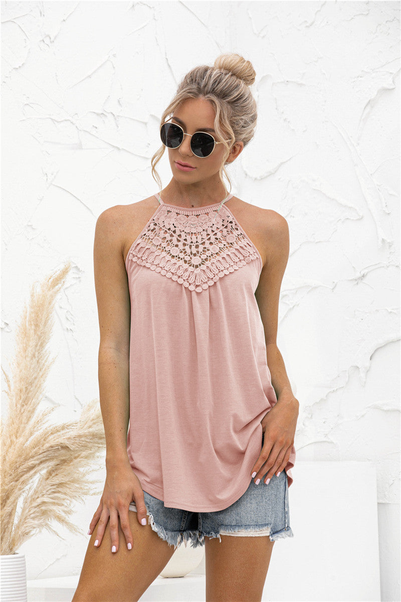 Lace Stitching Halterneck Top